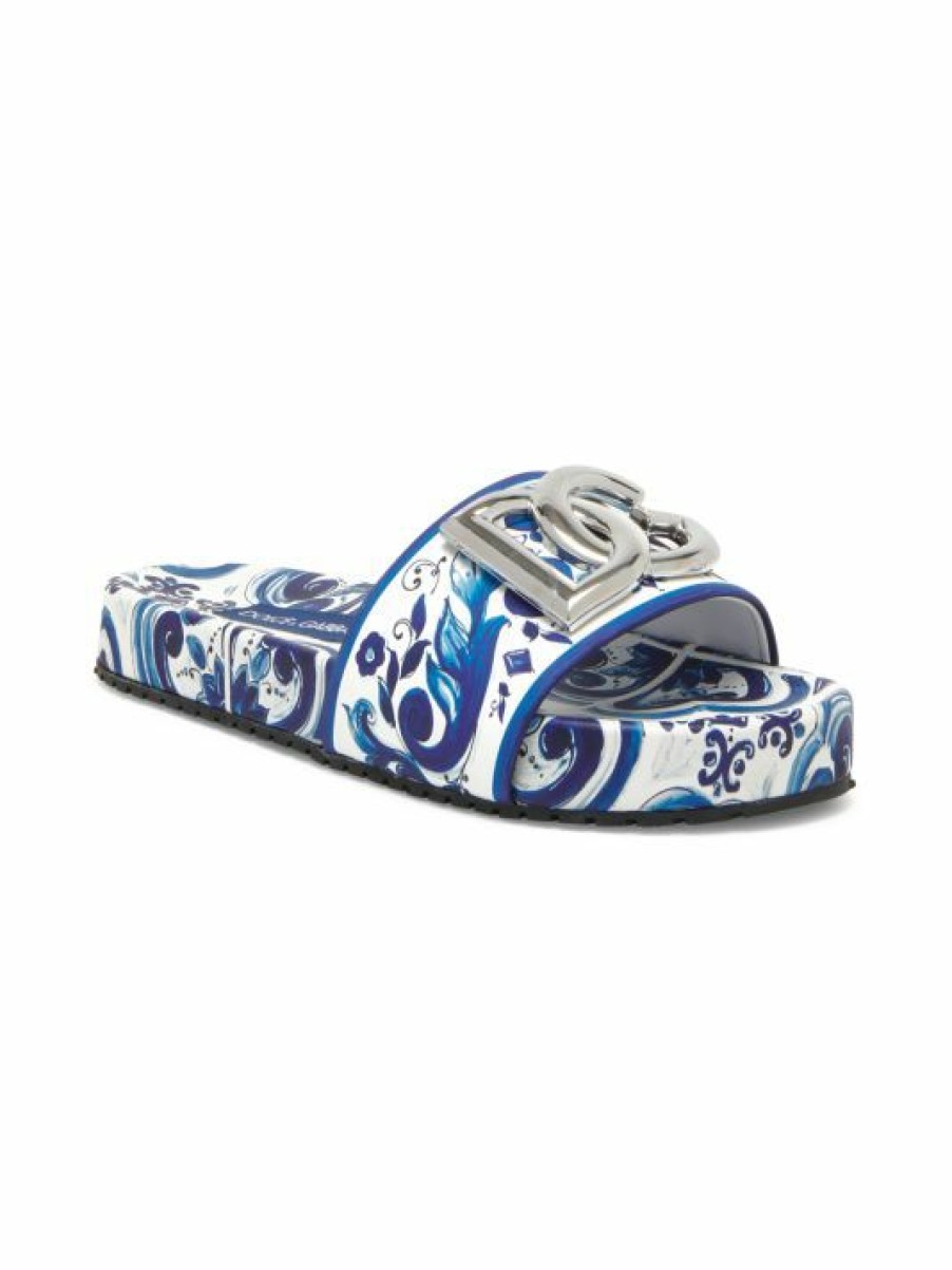 Men * | Dolce&Gabbana Logo Printed Leather Slides