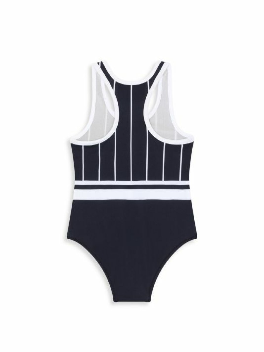 Kids * | Dolce&Gabbana Little Girl'S & Girl'S Contrast Logo Striped Swimsuit For Kids