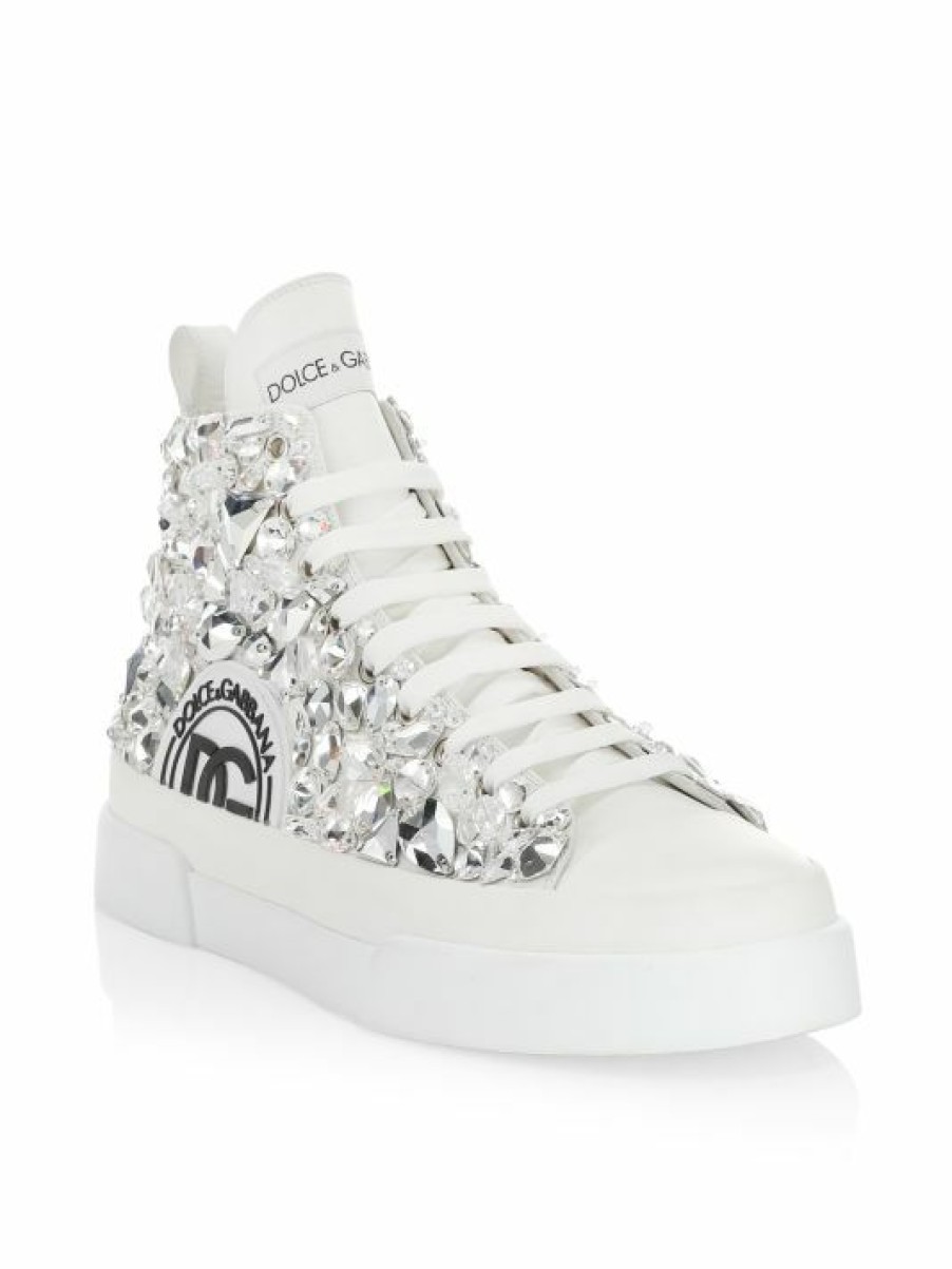 Men * | Dolce&Gabbana Portofino Crystal-Embellished Lace-Up Sneakers For Men