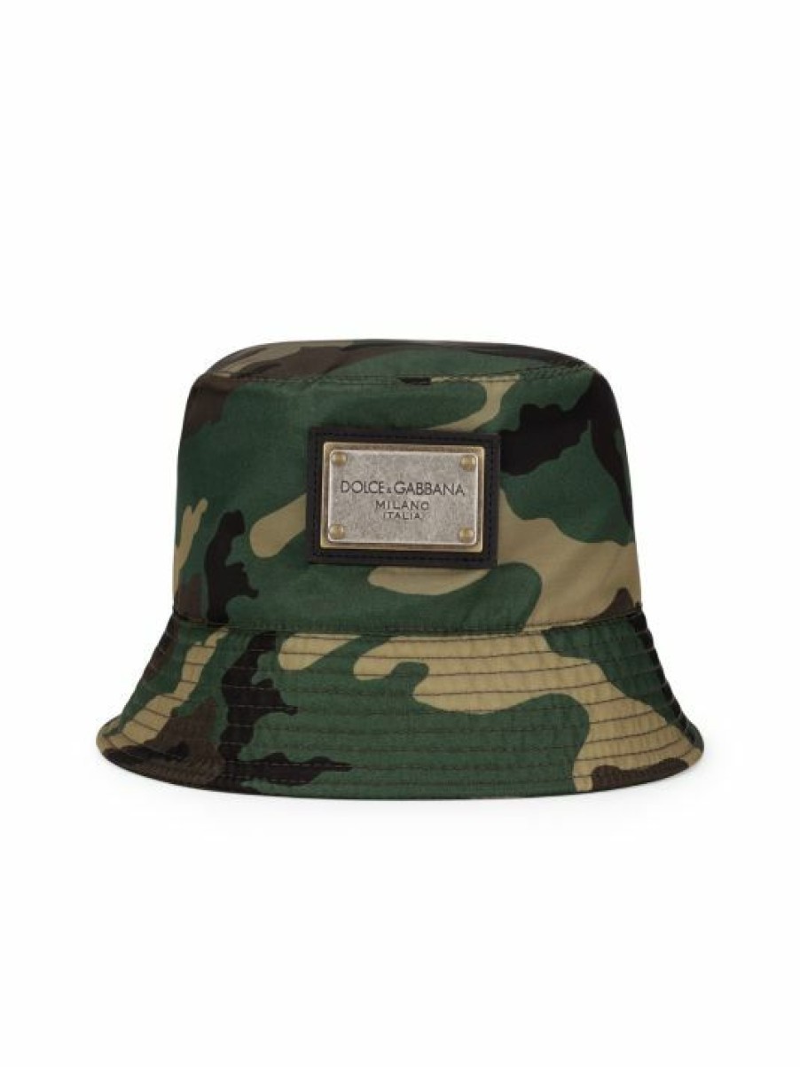 Accessories * | Dolce&Gabbana Camouflage Logo Bucket Hat For Men