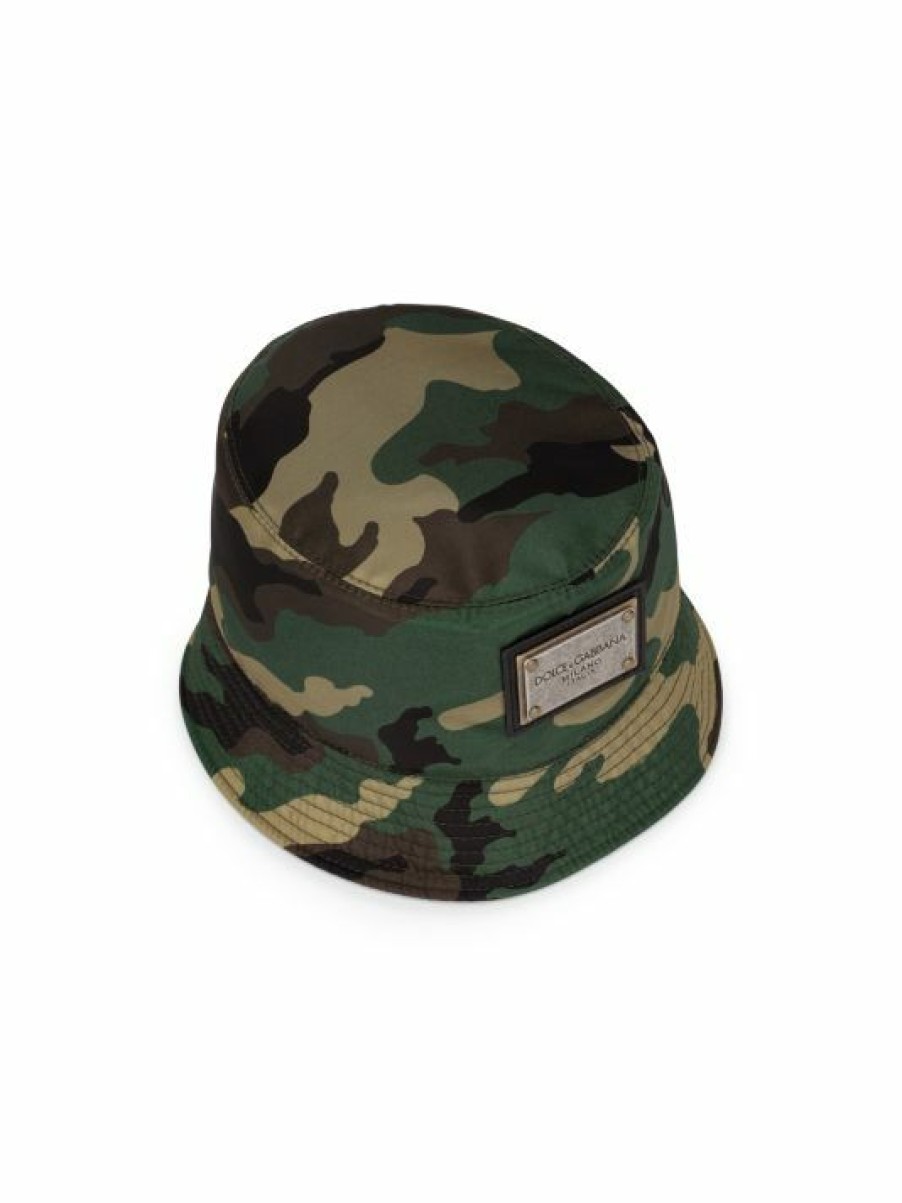 Accessories * | Dolce&Gabbana Camouflage Logo Bucket Hat For Men