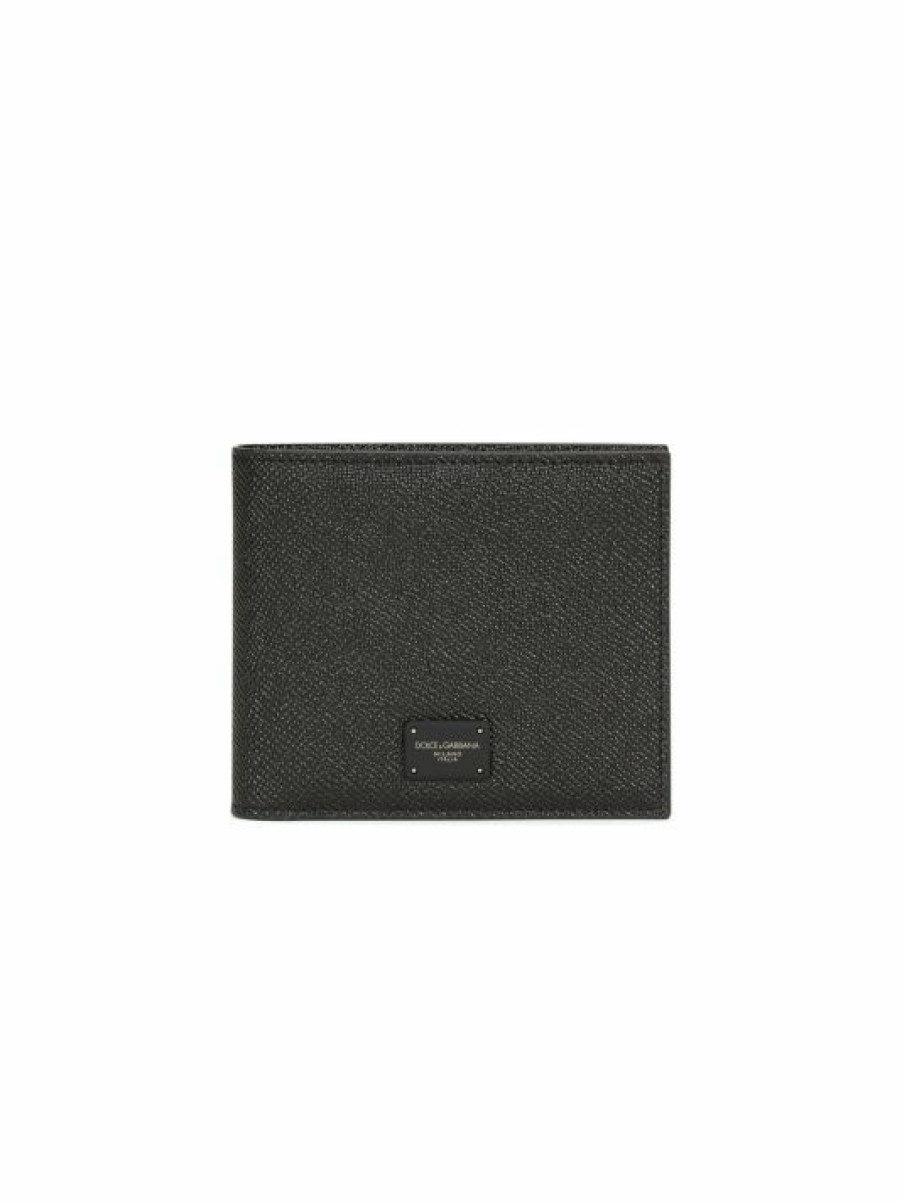 Accessories * | Dolce&Gabbana Pebbled Leather Bi-Fold Wallet For Men