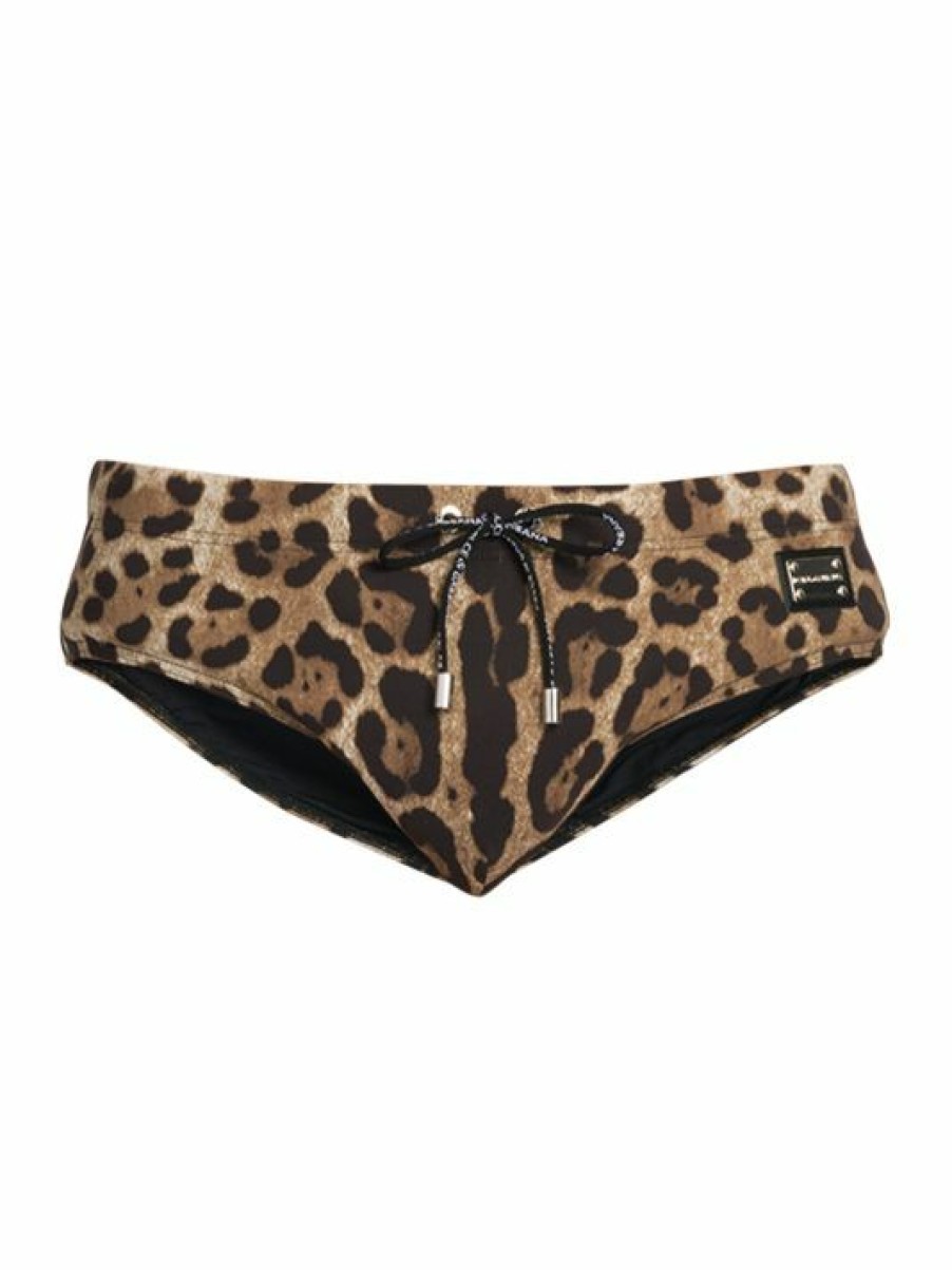 Men * | Dolce&Gabbana Leopard Print Swim Bottoms For Men