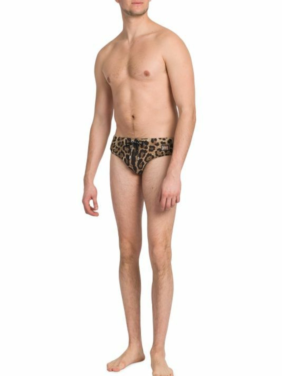 Men * | Dolce&Gabbana Leopard Print Swim Bottoms For Men