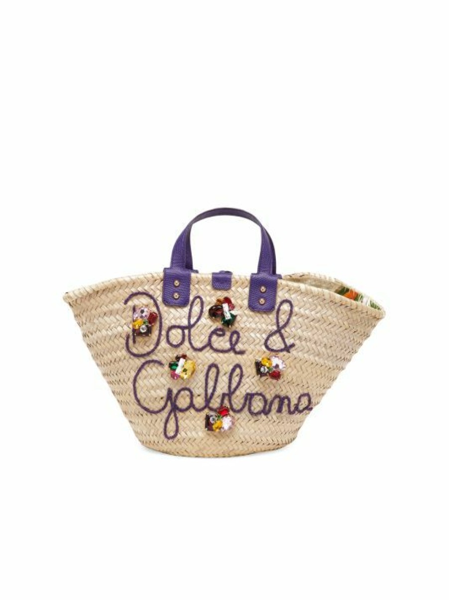 Handbags * | Dolce&Gabbana Dg Embroidered Raffia Tote