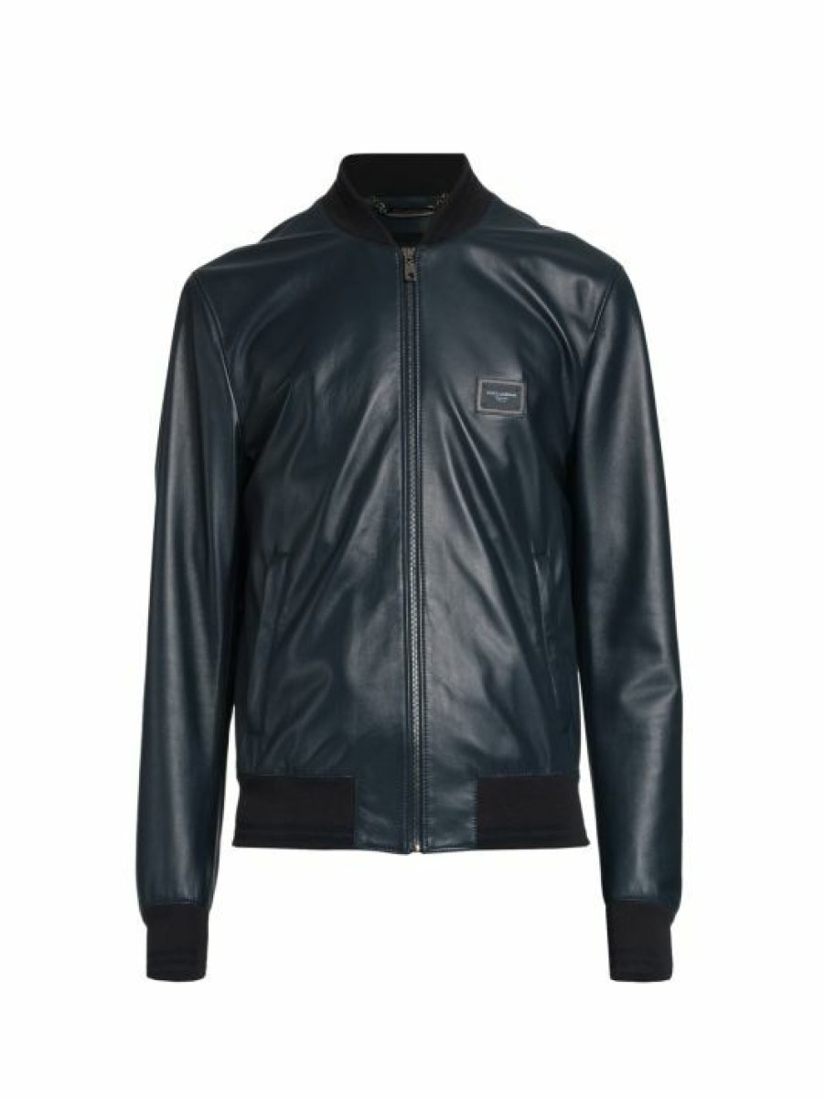 Men * | Dolce&Gabbana Zip-Up Leather Bomber Jacket For Men