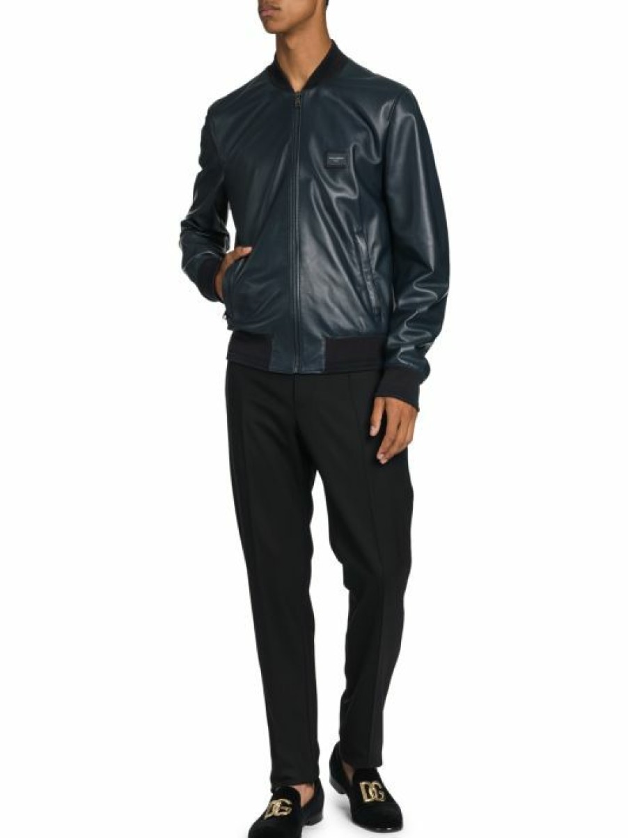 Men * | Dolce&Gabbana Zip-Up Leather Bomber Jacket For Men