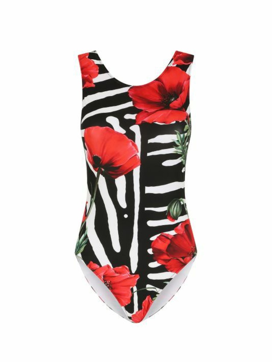 Women'S Clothing * | Dolce&Gabbana Poppy & Zebra-Print One-Piece Swimsuit