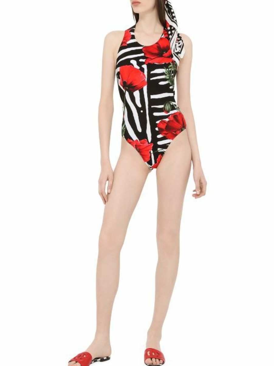 Women'S Clothing * | Dolce&Gabbana Poppy & Zebra-Print One-Piece Swimsuit