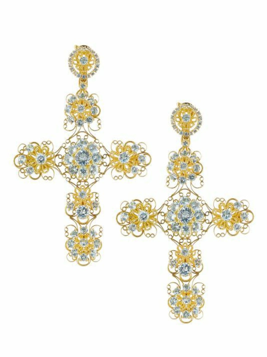 Jewelry * | Dolce&Gabbana 18K Yellow Gold & Aquamarine Cross Clip-On Earrings