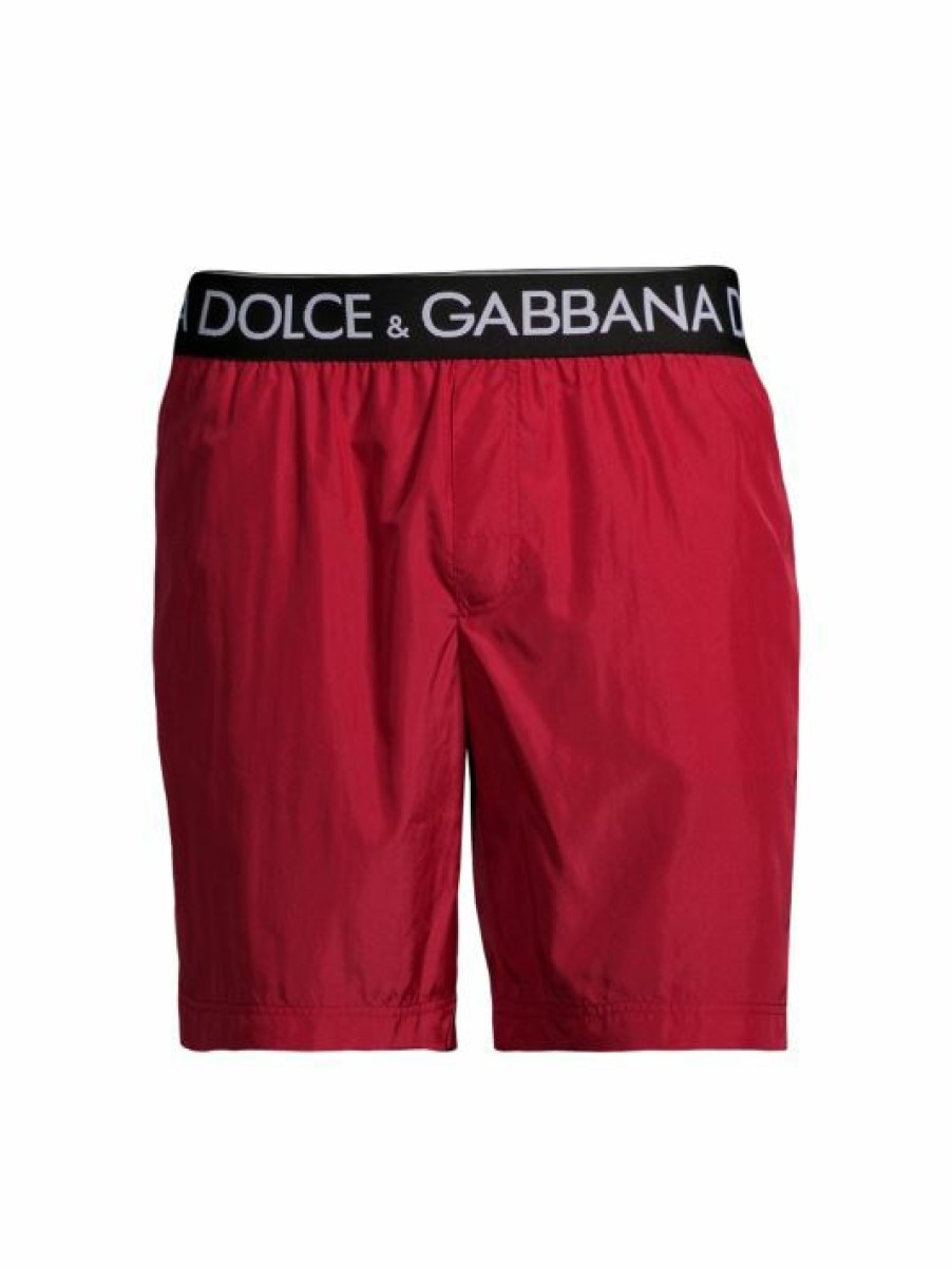 Men * | Dolce&Gabbana Logo Waistband Swim Trunks For Men Black