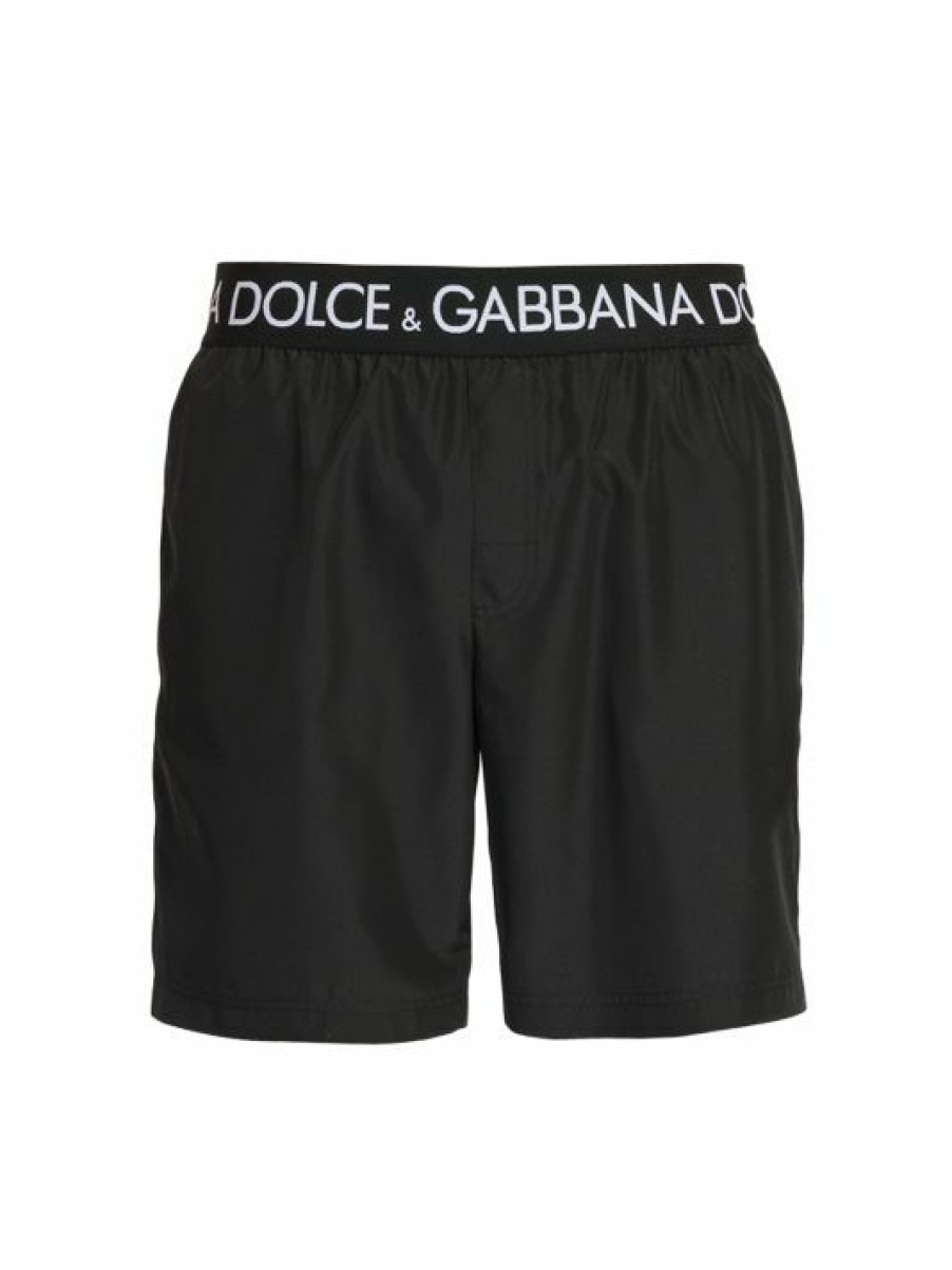 Men * | Dolce&Gabbana Logo Waistband Swim Trunks For Men Black