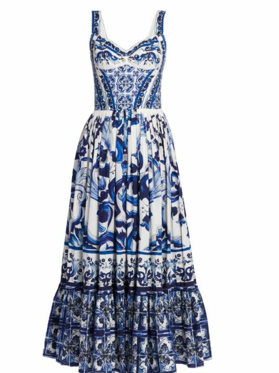 Women'S Clothing * | Dolce&Gabbana Blu Mediterraneo Painterly Fit & Flare Maxi Dress