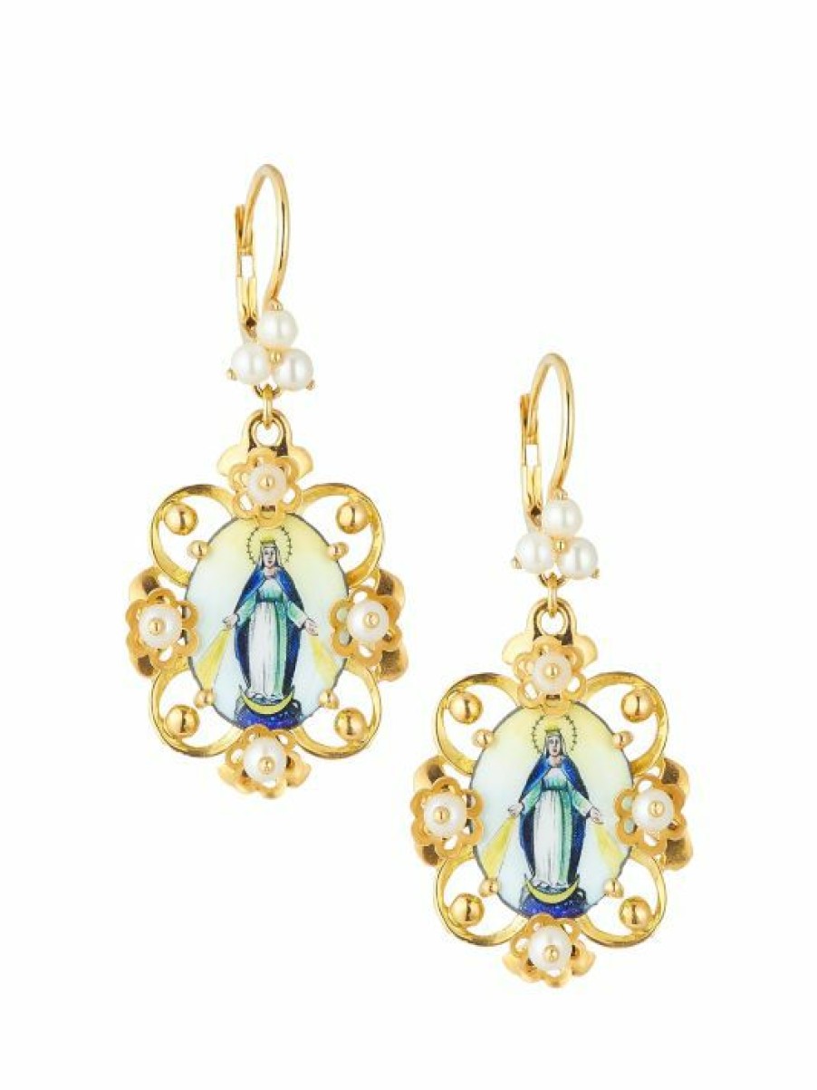 Jewelry * | Dolce&Gabbana 18K Yellow Gold 3Mm Round White Freshwater Pearl Medallion Earrings