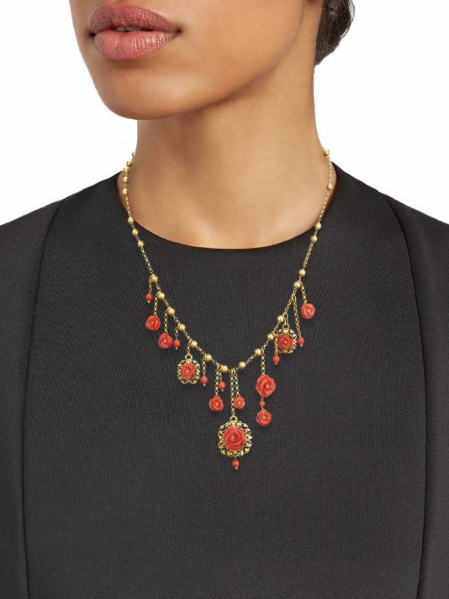 Jewelry * | Dolce&Gabbana 18K Yellow Gold Coral Rose Necklace