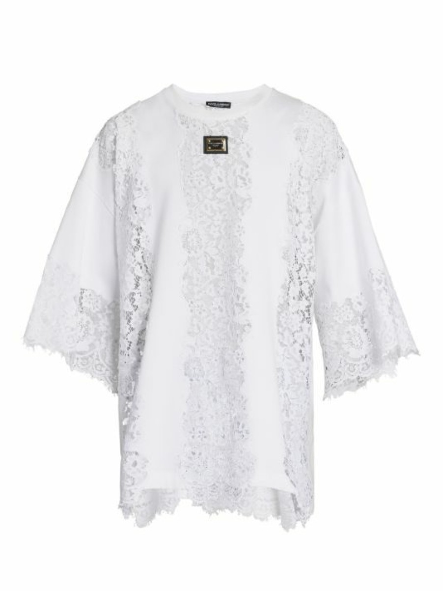 Men * | Dolce&Gabbana Lace & Cotton Paneled T-Shirt For Men