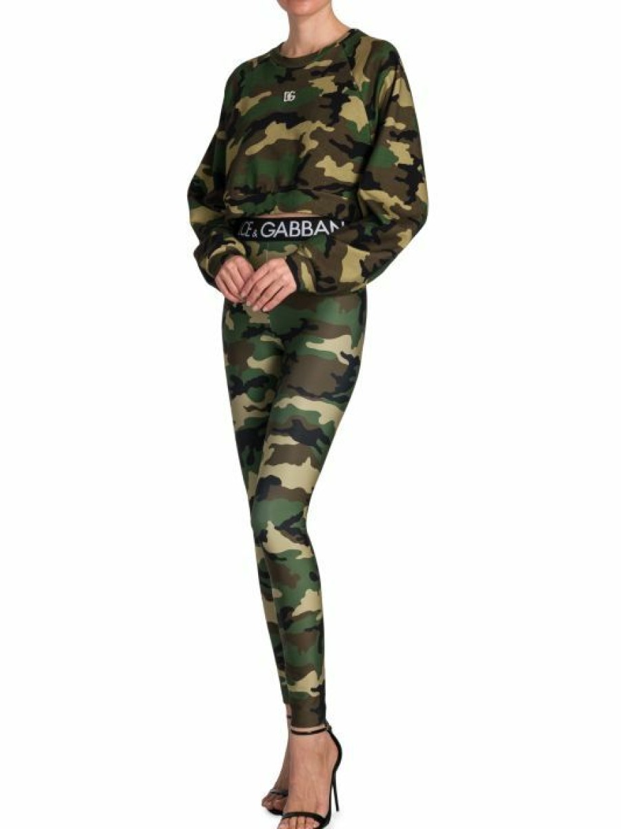 Women'S Clothing * | Dolce&Gabbana Camo Crystal Logo Cropped Sweatshirt