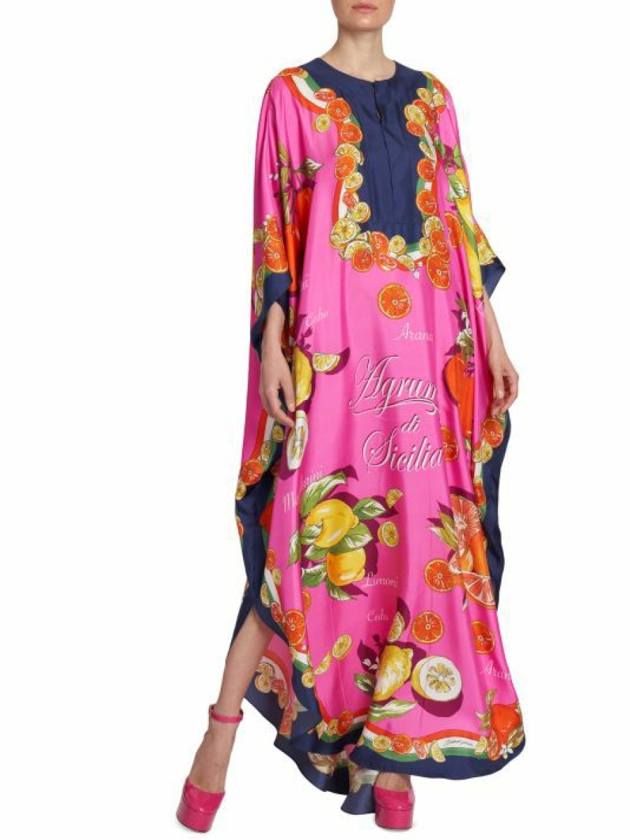 Women'S Clothing * | Dolce&Gabbana Capri Silk Painterly Fruit Kaftan