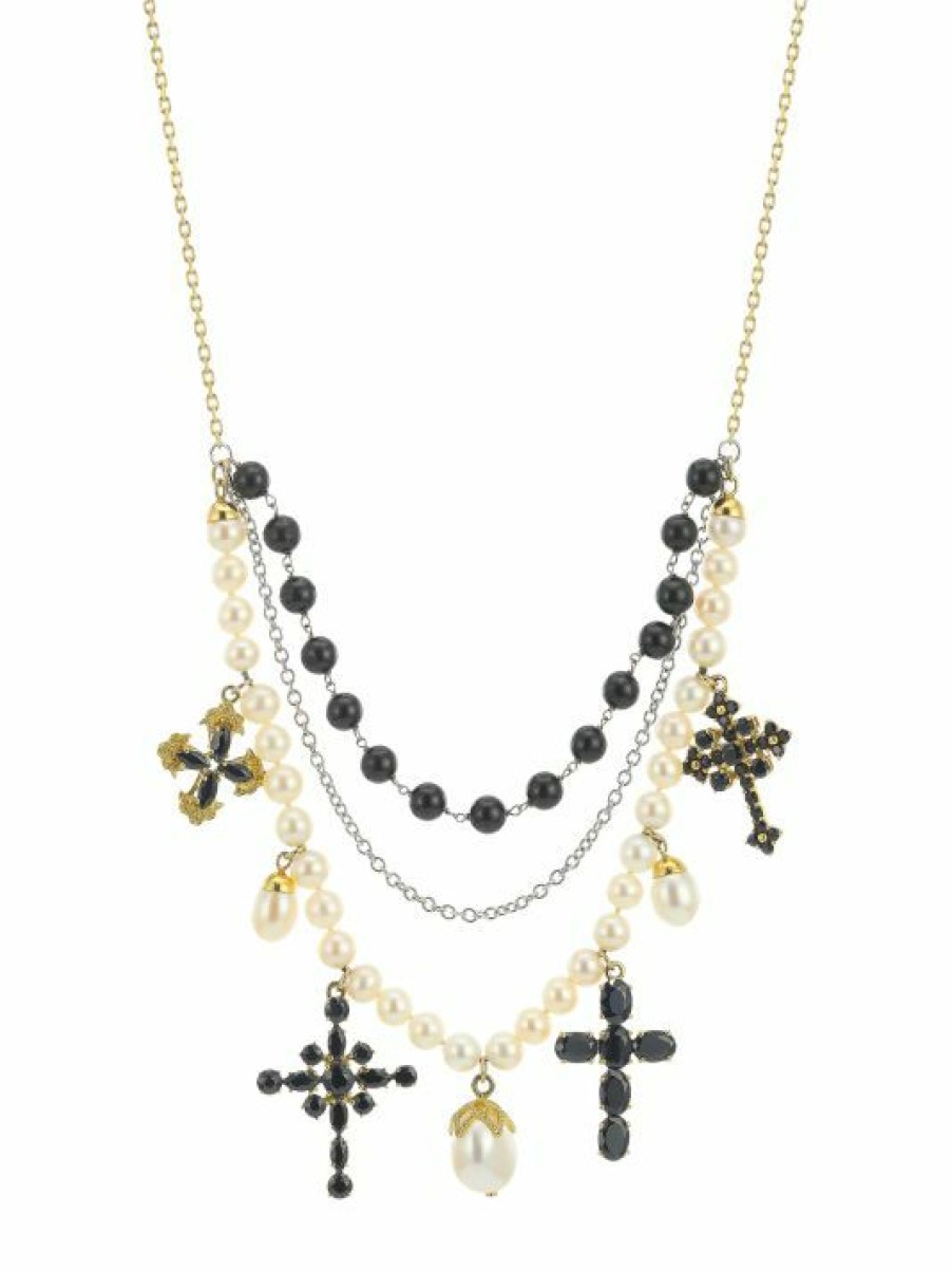 Jewelry * | Dolce&Gabbana 18K Yellow Gold Black Sapphire & Freshwater Pearl Layered Necklace