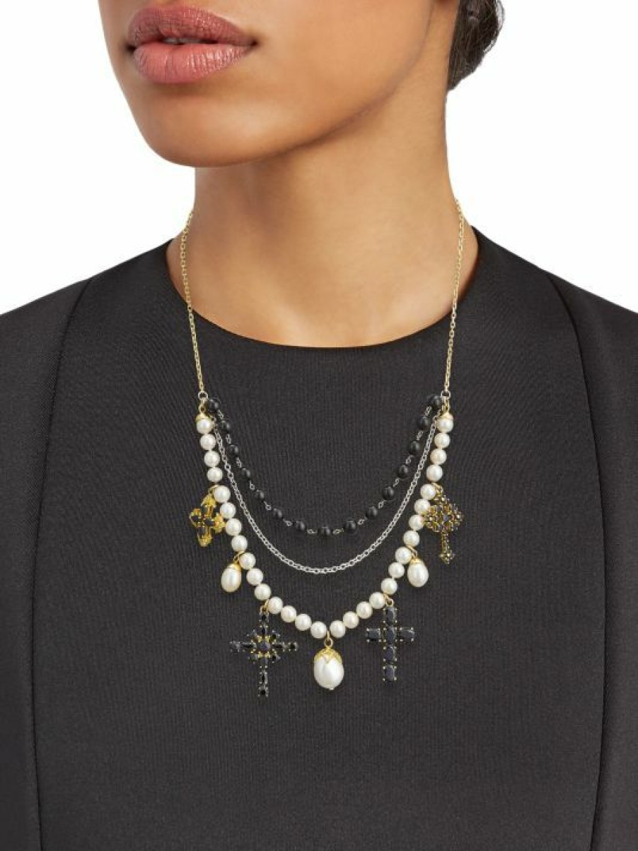 Jewelry * | Dolce&Gabbana 18K Yellow Gold Black Sapphire & Freshwater Pearl Layered Necklace