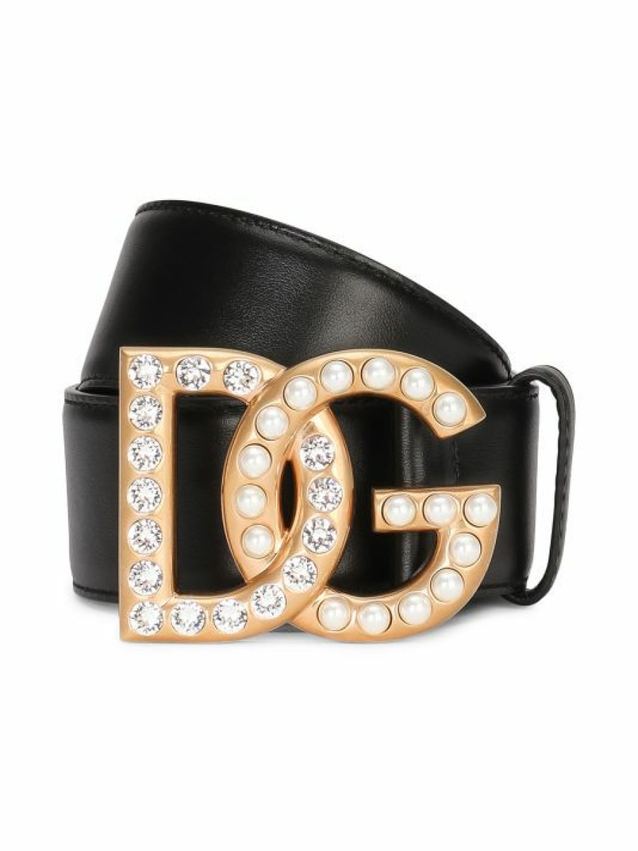 Accessories * | Dolce&Gabbana Dg Swarovski Logo Leather Belt