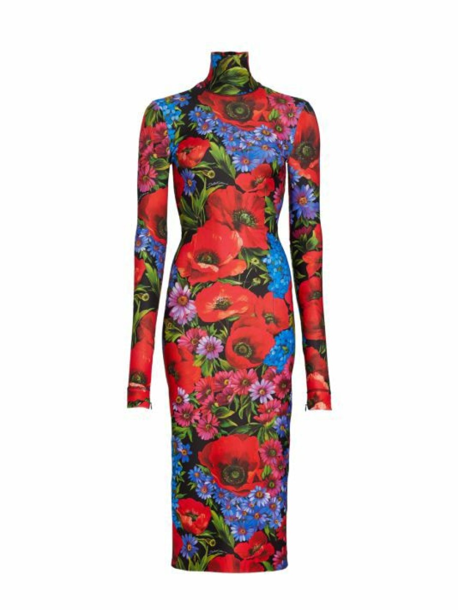 Women'S Clothing * | Dolce&Gabbana Floral Long-Sleeve Body-Con Midi-Dress