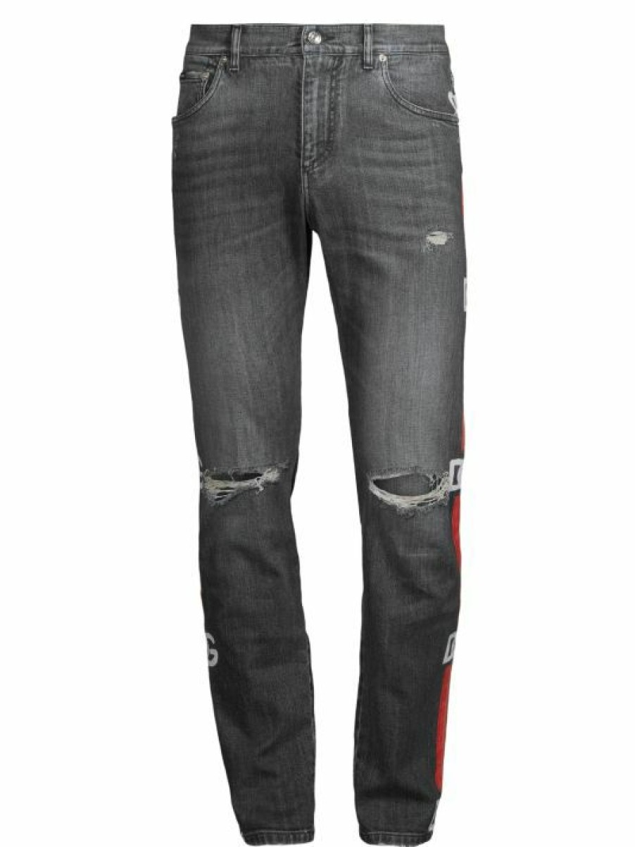 Men * | Dolce&Gabbana Logo Ripped Stretch Slim Jeans For Men