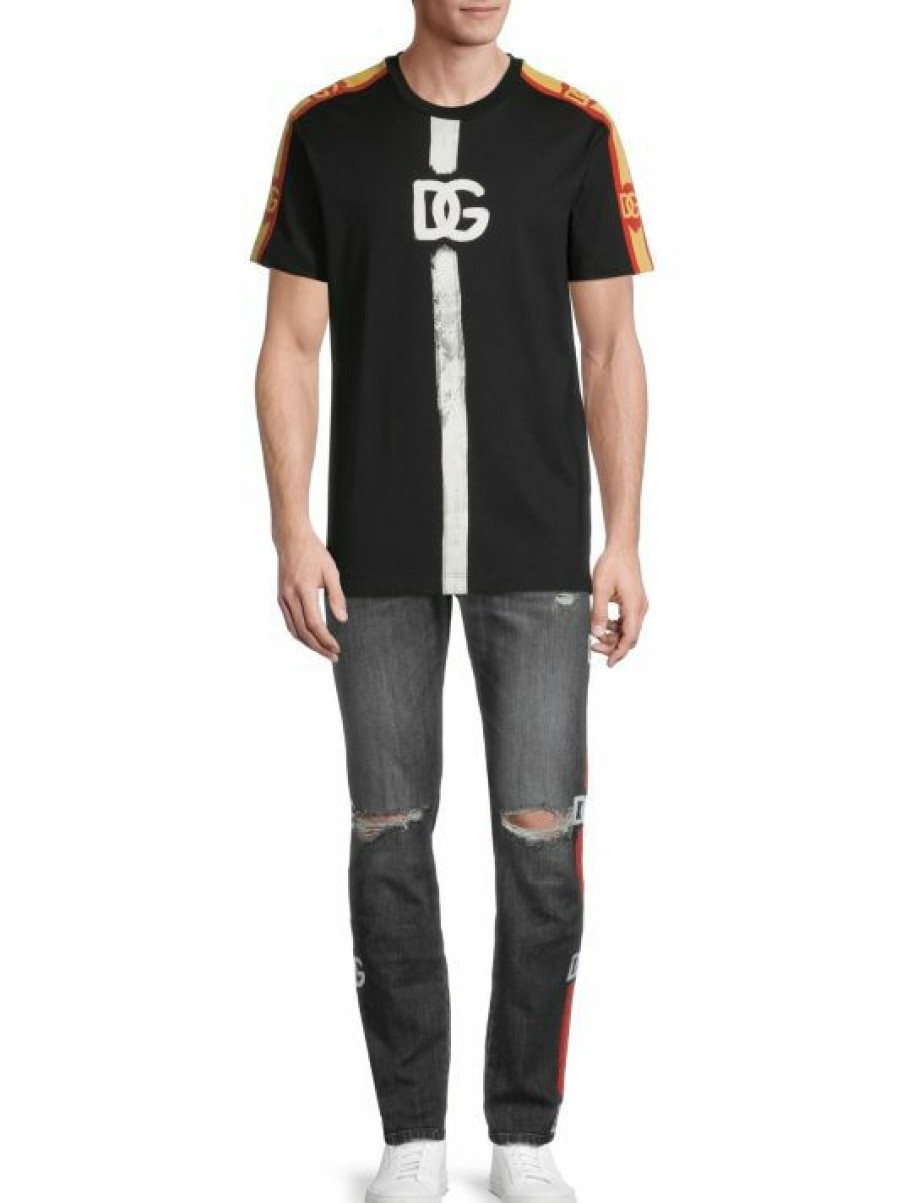 Men * | Dolce&Gabbana Logo Ripped Stretch Slim Jeans For Men