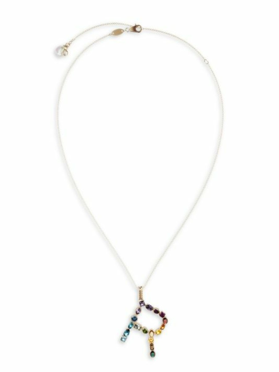 Jewelry * | Dolce&Gabbana Rainbow Alphabet 18K Gold & Gemstone Initial R Pendant Necklace