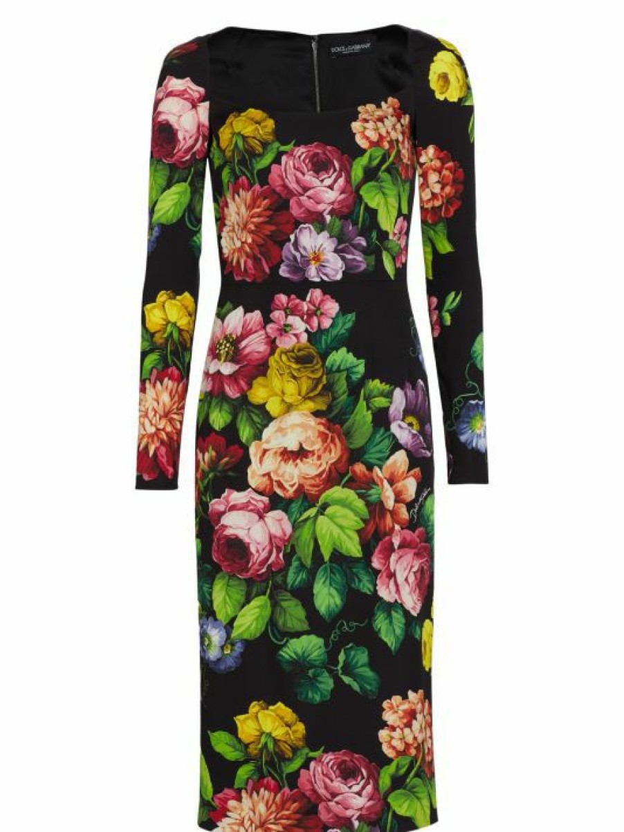 Women'S Clothing * | Dolce&Gabbana Painterly Floral Long-Sleeve Dress