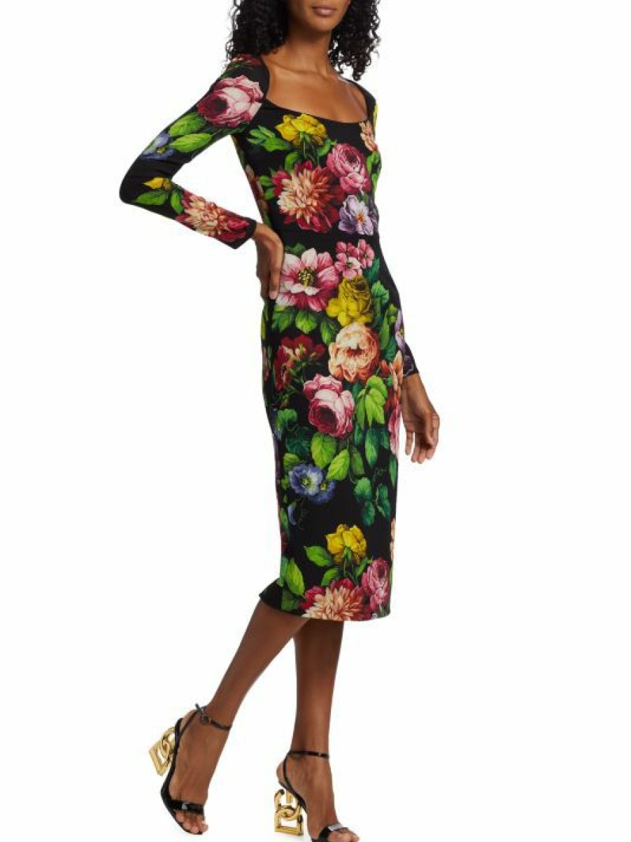 Women'S Clothing * | Dolce&Gabbana Painterly Floral Long-Sleeve Dress