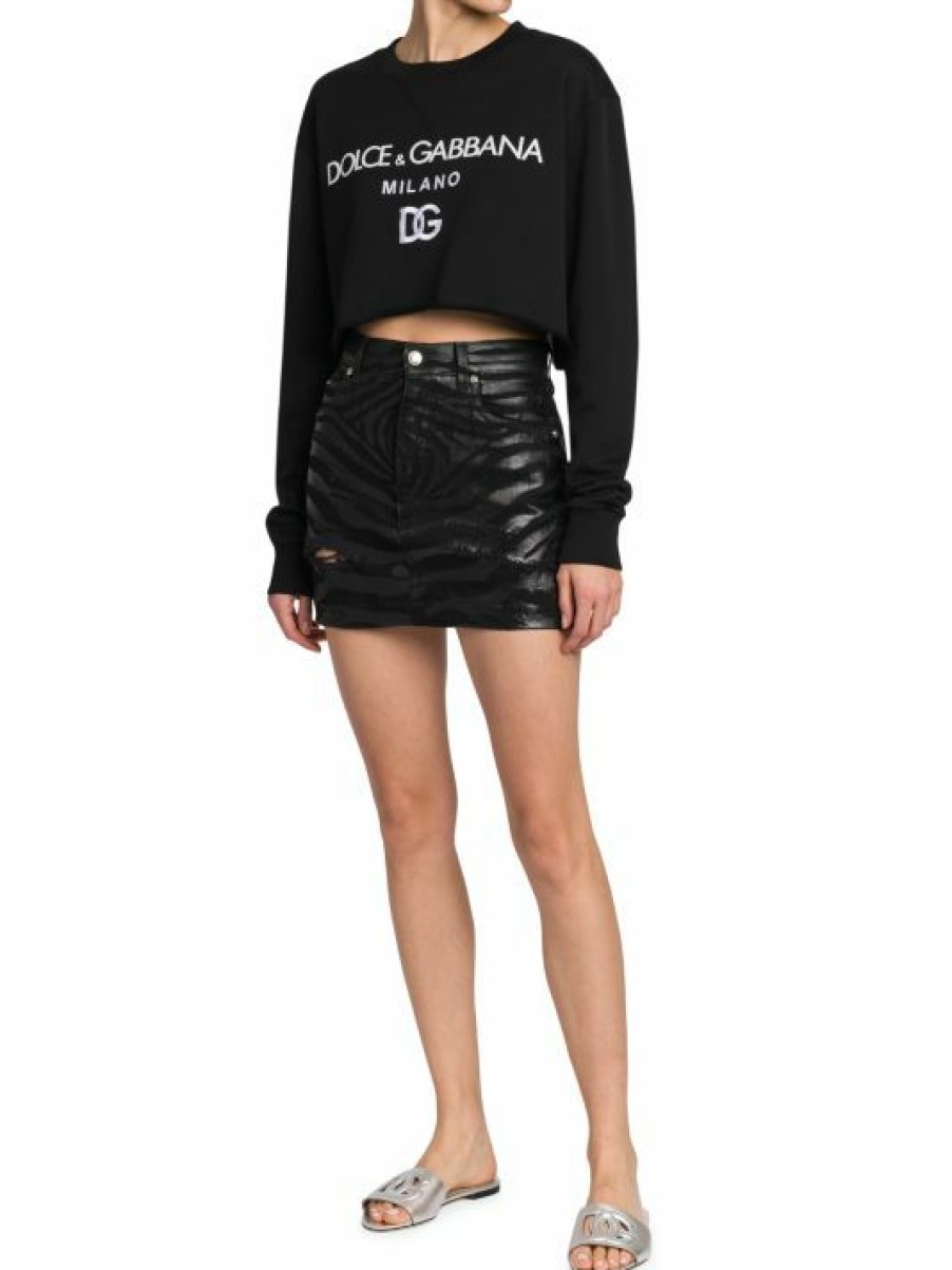 Women'S Clothing * | Dolce&Gabbana Zebra Cropped Logo-Embroidered Sweatshirt