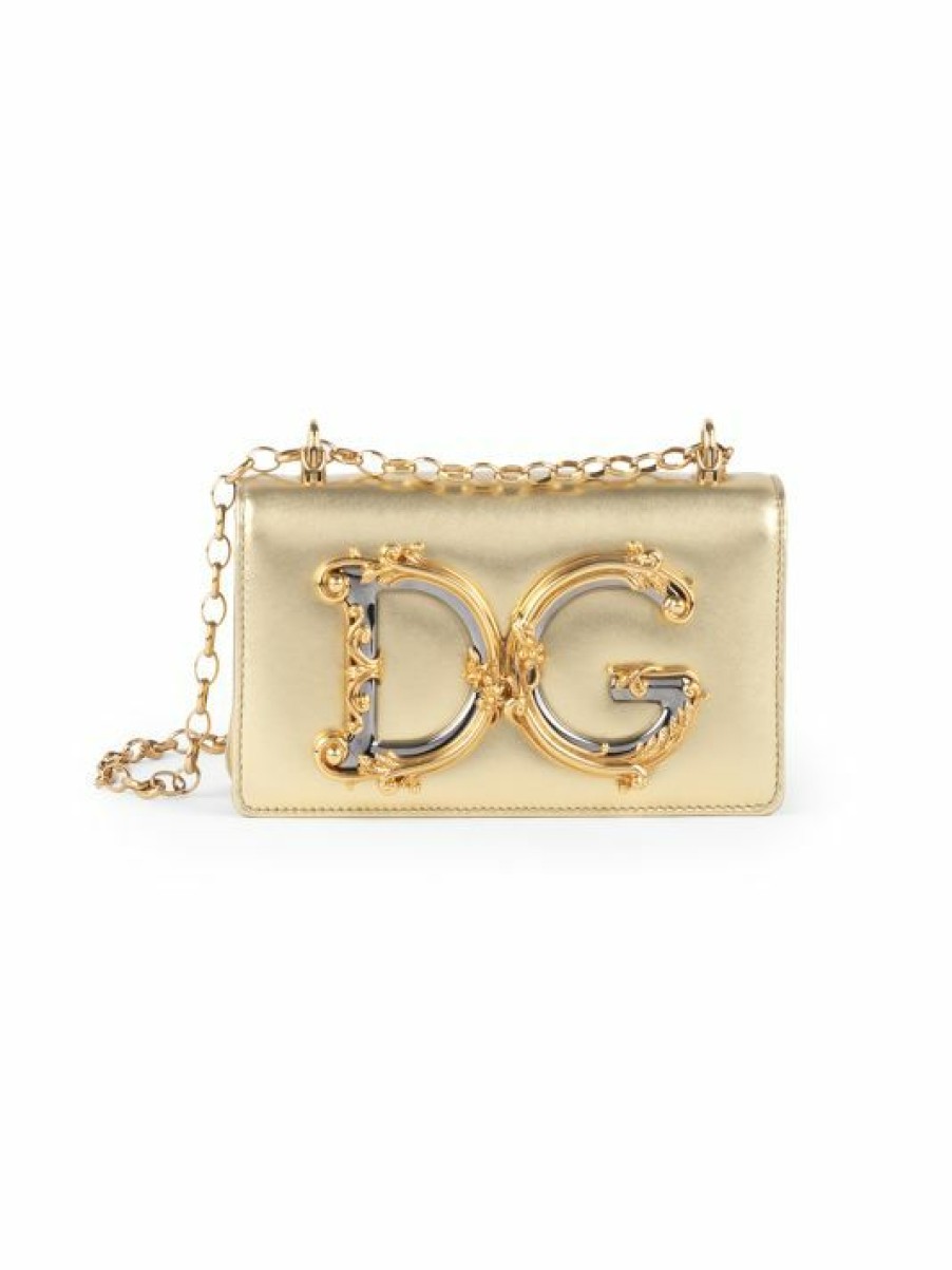 Handbags * | Dolce&Gabbana D&G Girls Metallic Leather Crossbody Phone Case