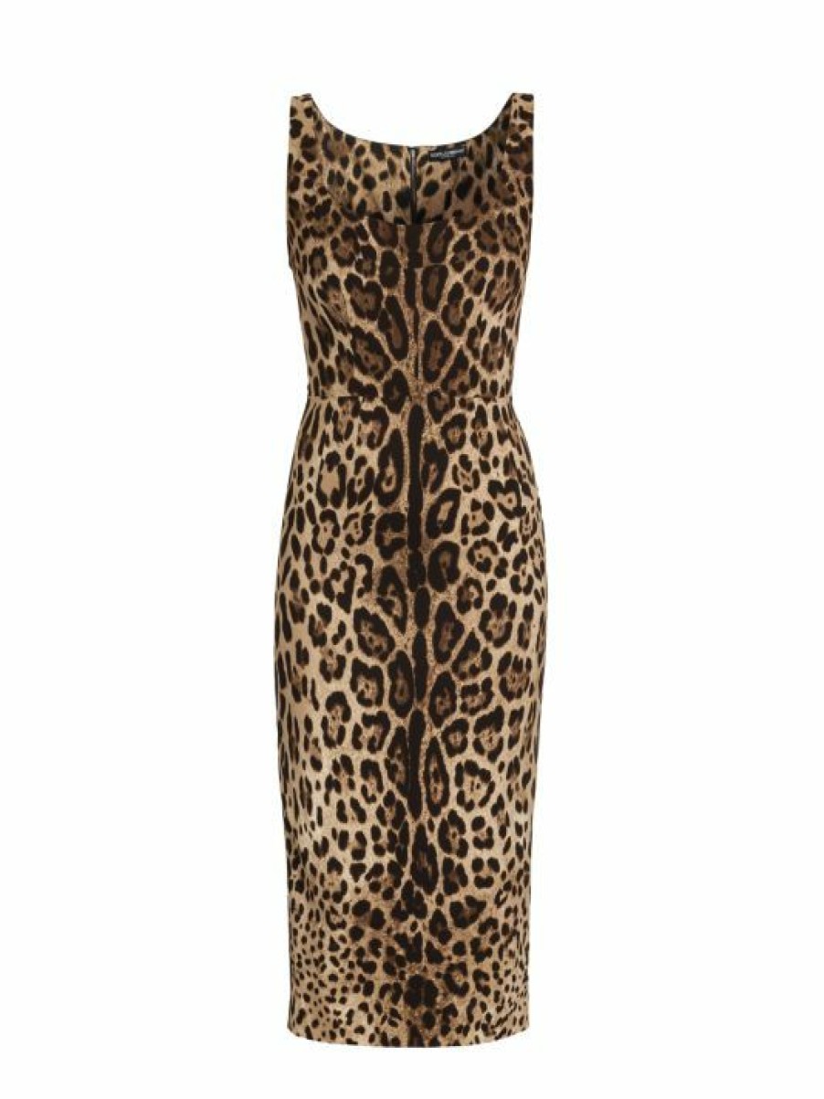 Women'S Clothing * | Dolce&Gabbana Silk-Blend Leopard-Print Sheath Dress