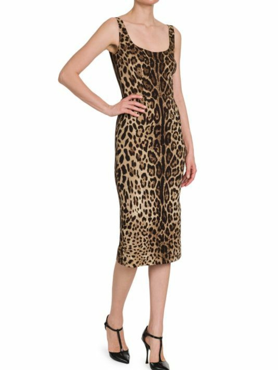 Women'S Clothing * | Dolce&Gabbana Silk-Blend Leopard-Print Sheath Dress