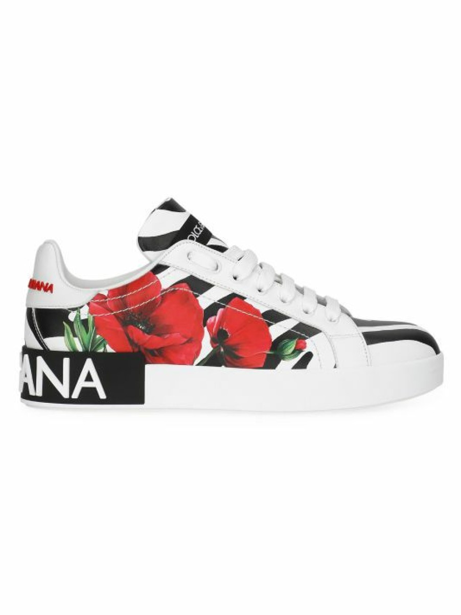 Men * | Dolce&Gabbana Portofino Zebra Peonies Leather Sneakers