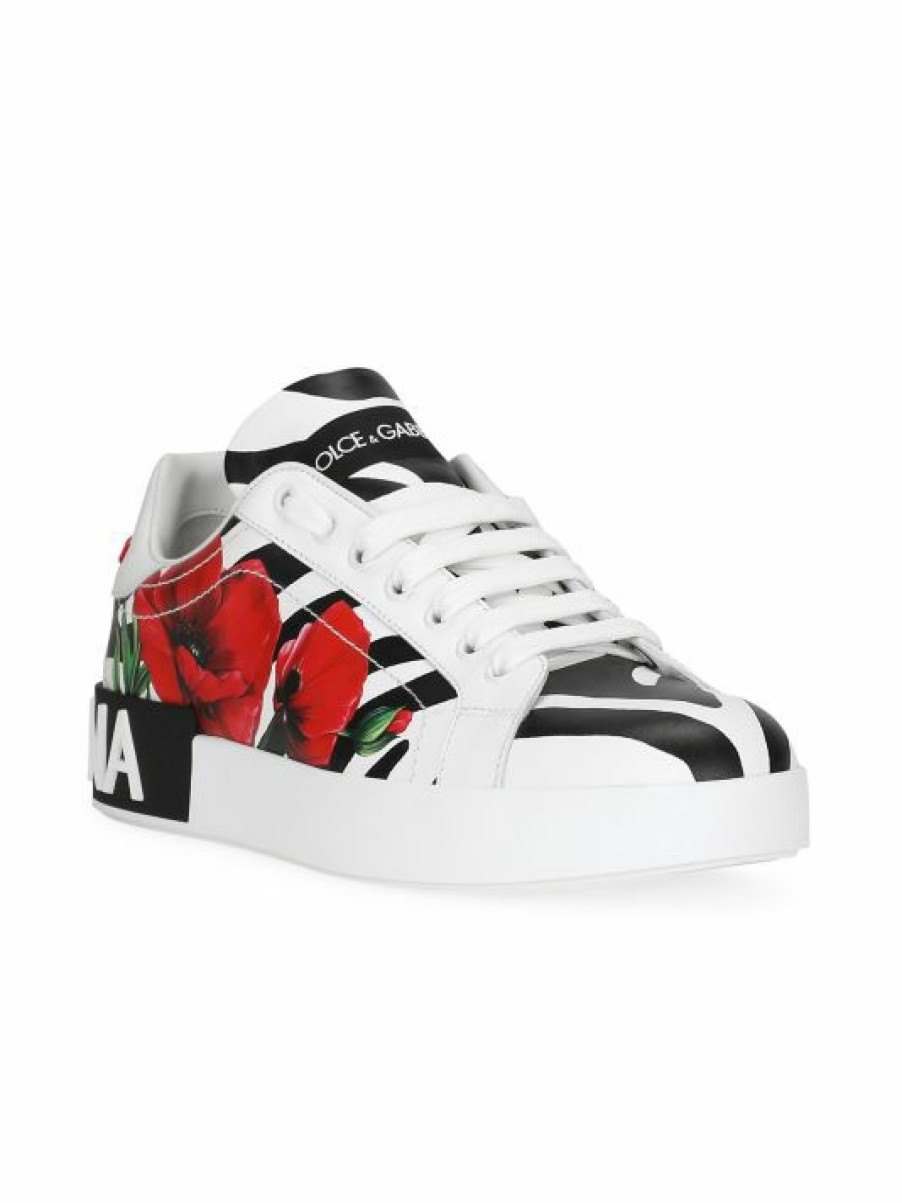 Men * | Dolce&Gabbana Portofino Zebra Peonies Leather Sneakers