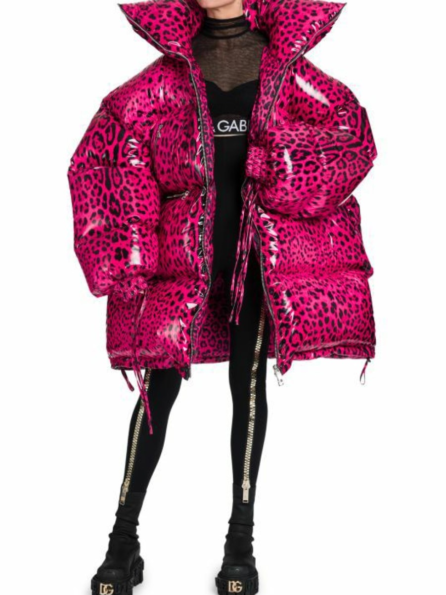 Men * | Dolce&Gabbana Oversized Leopard Print Puffer Coat