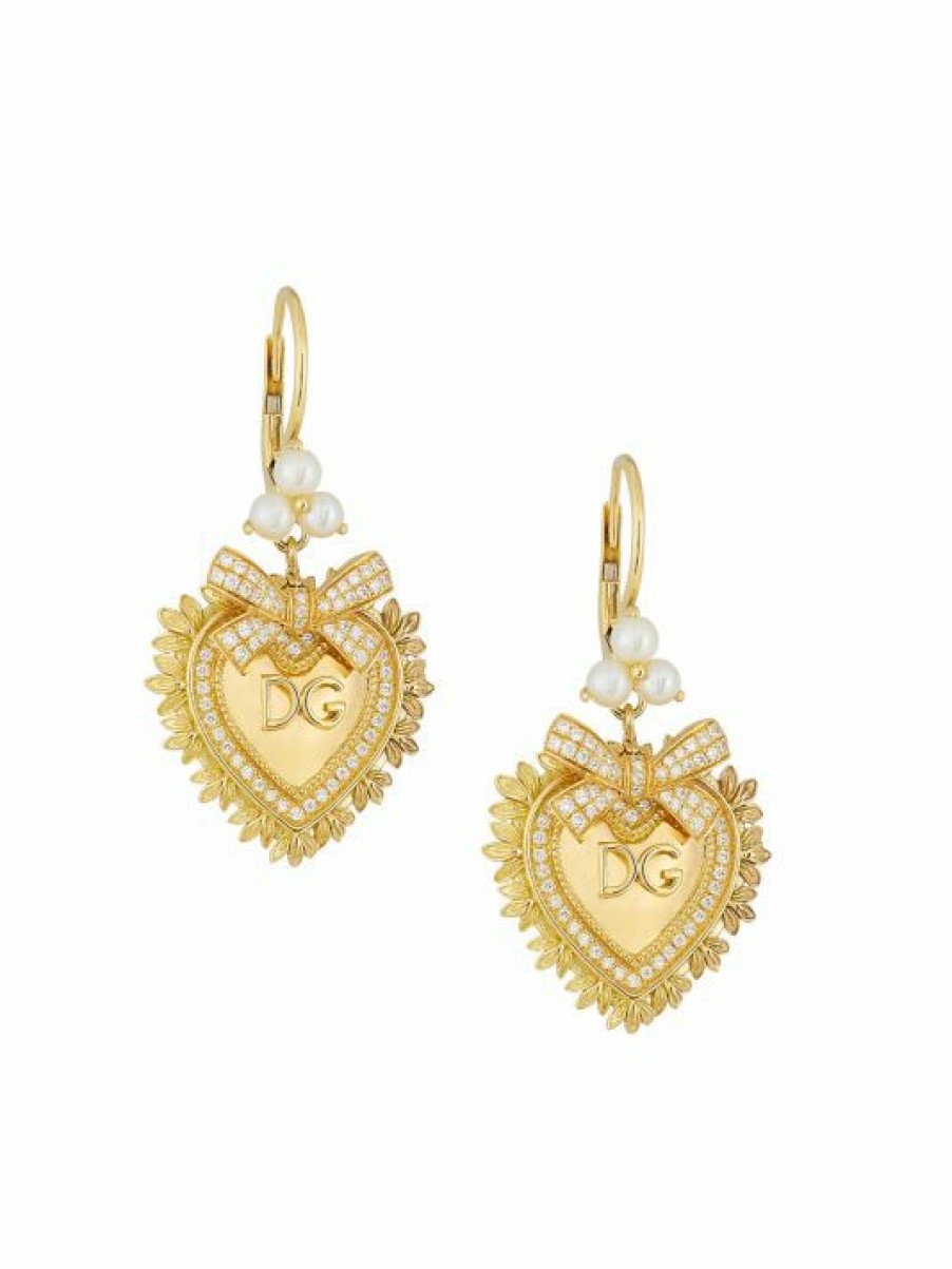 Jewelry * | Dolce&Gabbana 18K Yellow Gold, Diamond & 3Mm Pearl Devotion Drop Earrings