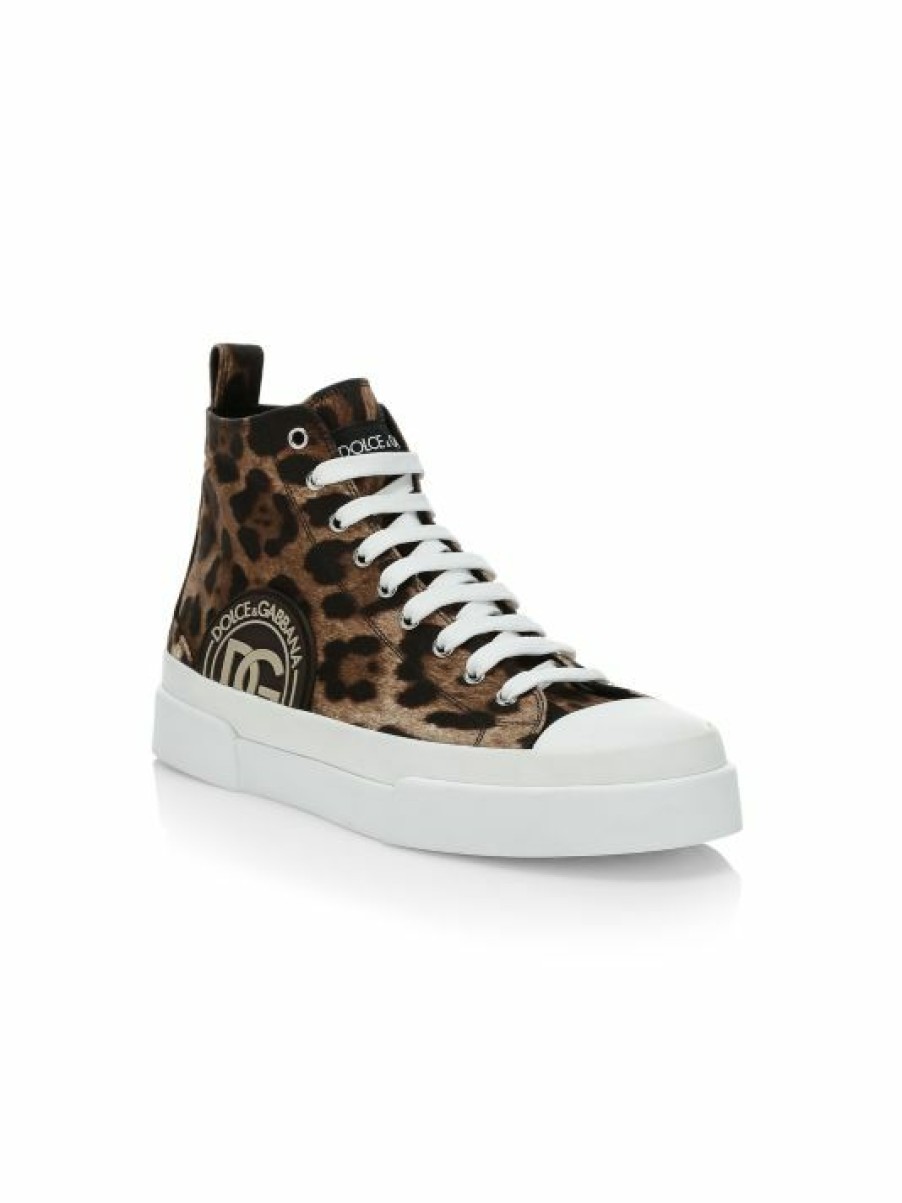 Men * | Dolce&Gabbana Leopard-Print High-Top Sneakers For Men