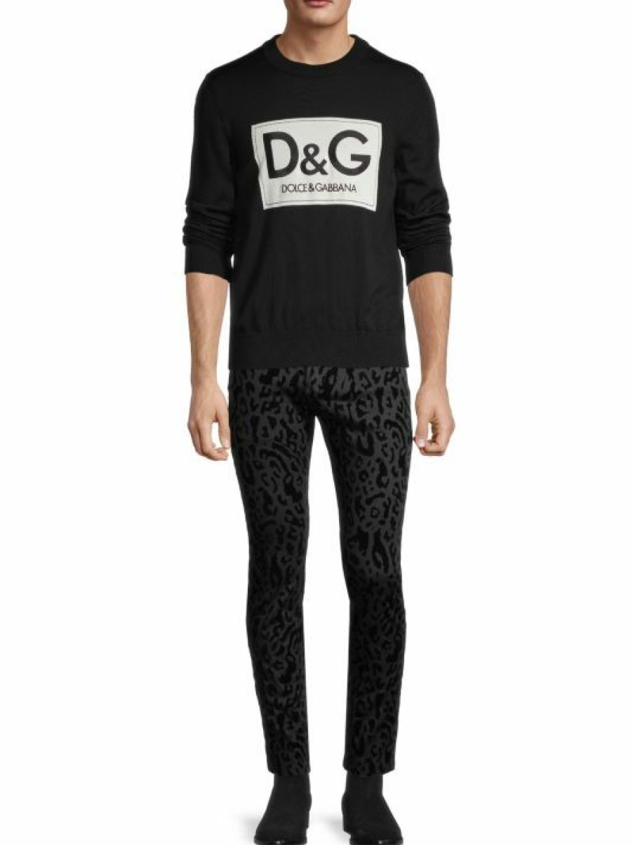 Men * | Dolce&Gabbana Leopard-Print Flocked Skinny Jeans For Men