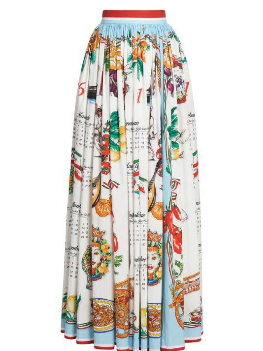 Women'S Clothing * | Dolce&Gabbana Capri Pleated Painterly & Calendar-Print Maxi Skirt