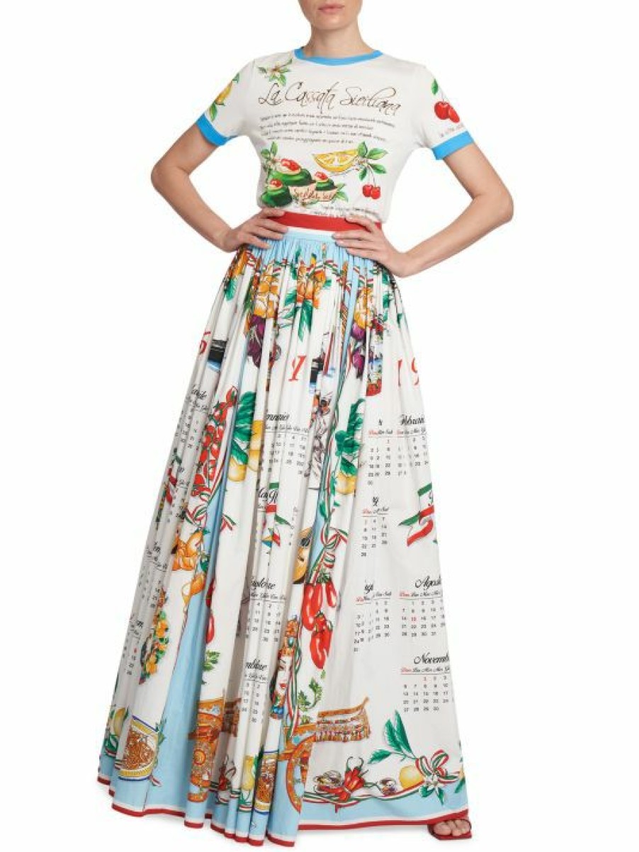 Women'S Clothing * | Dolce&Gabbana Capri Pleated Painterly & Calendar-Print Maxi Skirt