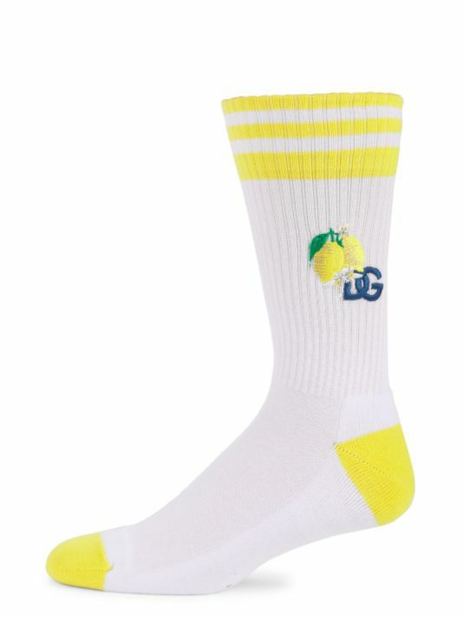 Accessories * | Dolce&Gabbana Logo-Embroidered Lemon Socks For Men