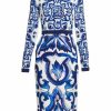 Women'S Clothing * | Dolce&Gabbana Blu Mediterraneo Painterly Long-Sleeve Midi-Dress