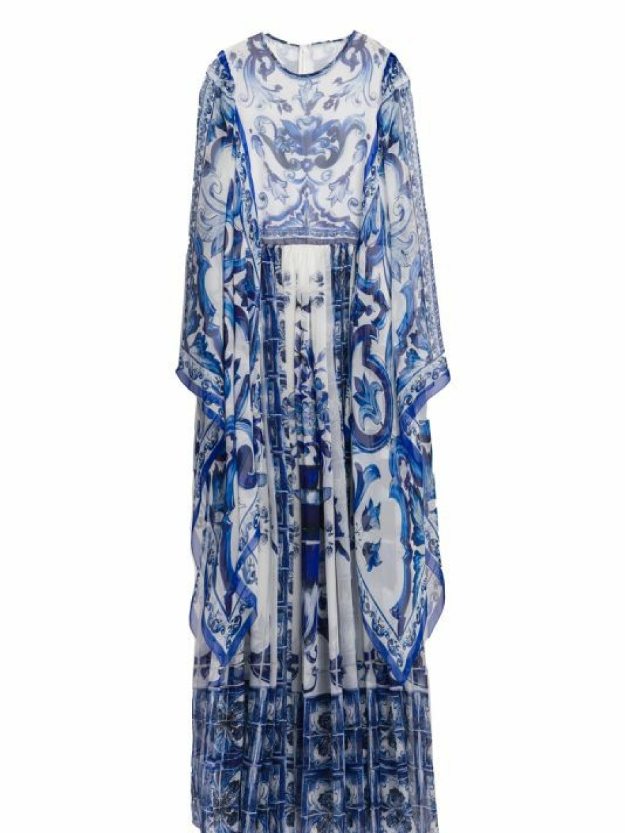 Women'S Clothing * | Dolce&Gabbana Blu Mediterraneo Painterly Kimono-Sleeve Maxi Dress