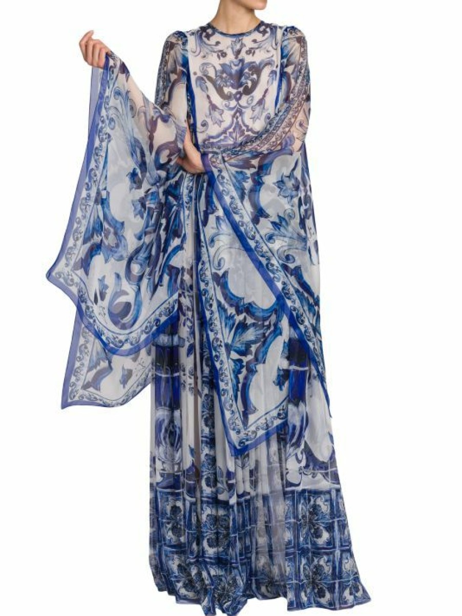 Women'S Clothing * | Dolce&Gabbana Blu Mediterraneo Painterly Kimono-Sleeve Maxi Dress