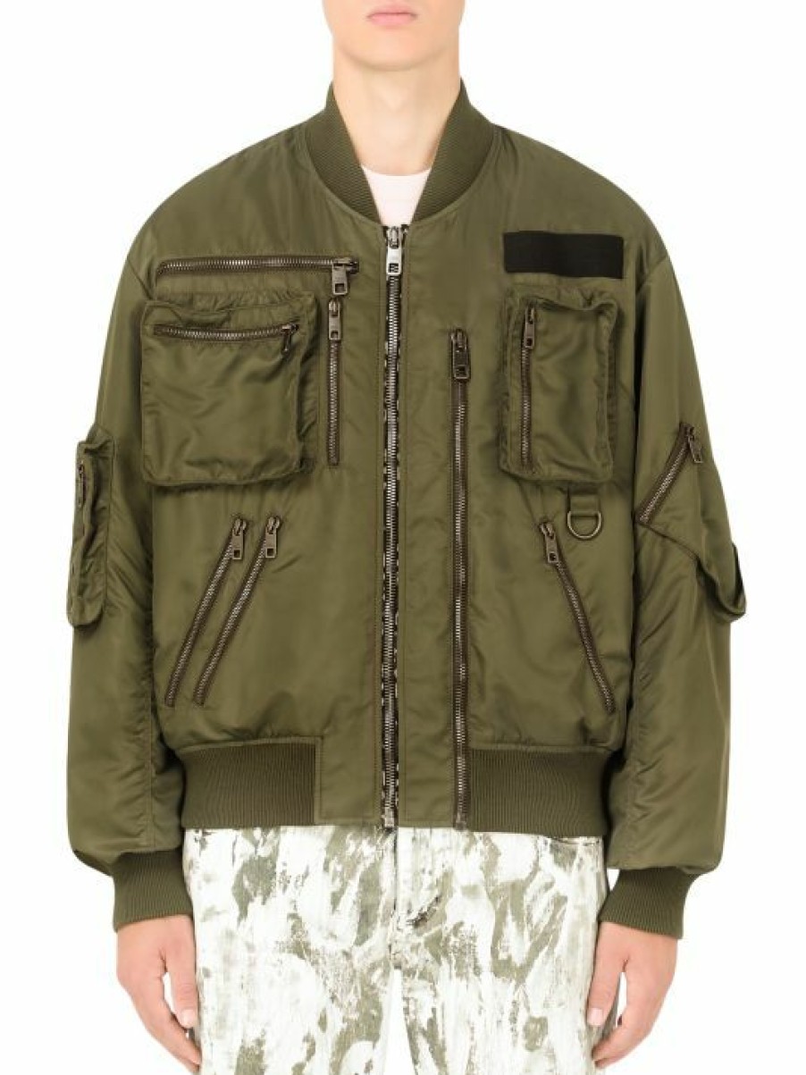 Men * | Dolce&Gabbana Zip-Up Nylon Bomber Jacket For Men