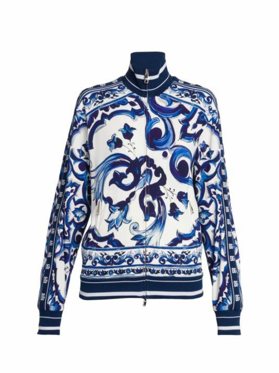 Men * | Dolce&Gabbana Blu Mediterraneo Cady Painterly Zip-Up Jacket