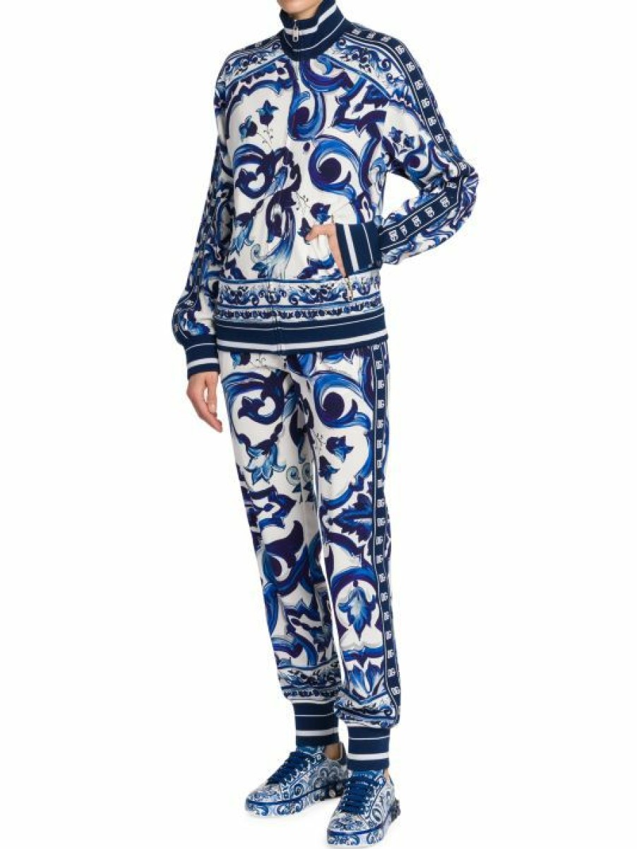 Men * | Dolce&Gabbana Blu Mediterraneo Cady Painterly Zip-Up Jacket